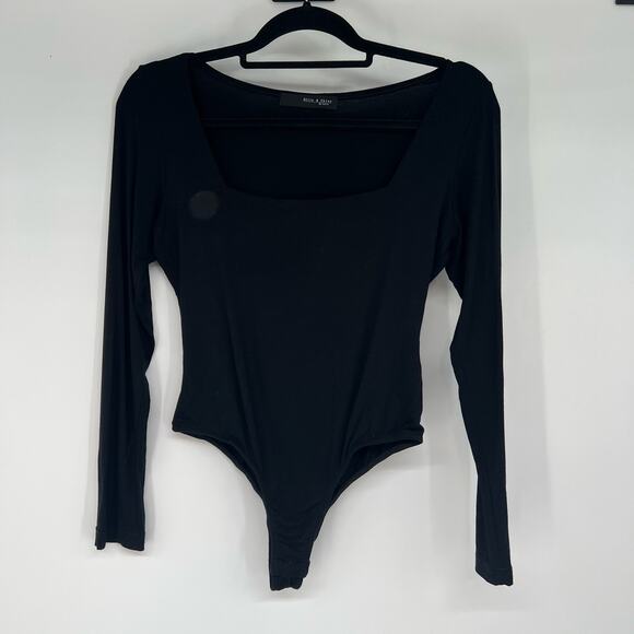 Ollie & Chloe by Jolie Square Neck Long Sleeve Bodysuit Women's Size M Black - Picture 1 of 7